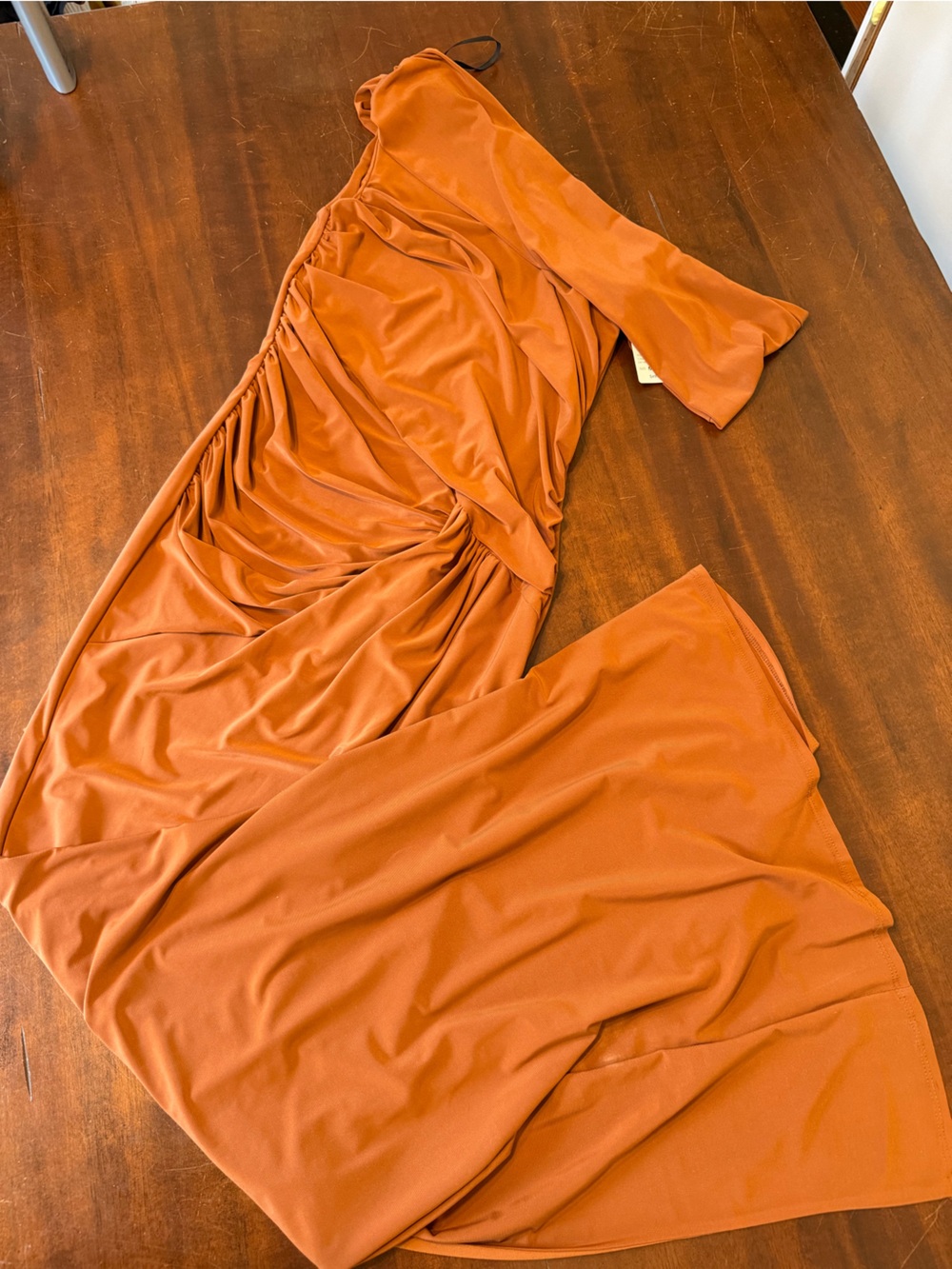 Windsor Camel One-Shoulder Ruched Dress
